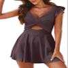 Aleumdr Women's 2026 Ruffle Cutout Bathing Suits One Piece Swimsuit Slimming Tummy Control V Neck Wrap Swimwear Coffee Small view 1