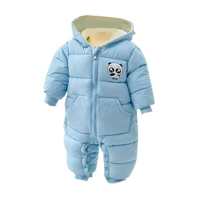 Children Windproof Snowsuit Child Jumpsuit Autumn/Winter Cute Cartoon Bear Hooded Zippered Outwear 3 (Blue, 6-12 Months)