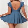 Aleumdr Women's One Piece Swimsuit Ruffle Cutout Swimdress Tummy Control V Neck Wrap Swimwear Medium Blue X-Large view 2