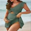 Aleumdr Women 2024 Trendy Cutout Ruffle One Piece Swimdress V Neck Wrap Skirt Swimsuit Tummy Control Bathing Suit Green Small view 4