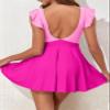 Aleumdr Women Cutout One Piece Skirt Swimsuit V Neck Wrap Swimdress Tummy Control Bathing Suit Pink Color Block Medium view 2
