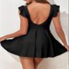 Aleumdr Women Cutout Ruffle One Piece Skirt Swimsuit V Neck Wrap Swimdress Tummy Control Bathing Suit Black Small view 3
