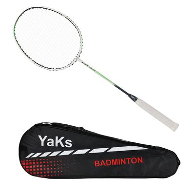 YAKS 1pcs 4U Full Carbon Professional Ultra Light High Elastic Adult Student Training Badminton Racket Set Durable Type White-Green