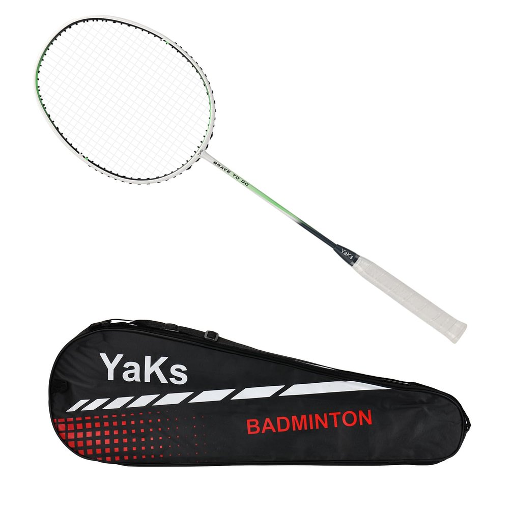 YAKS 1pcs 4U Full Carbon Professional Ultra Light High Elastic Adult Student Training Badminton Racket Set Durable Type White-Green