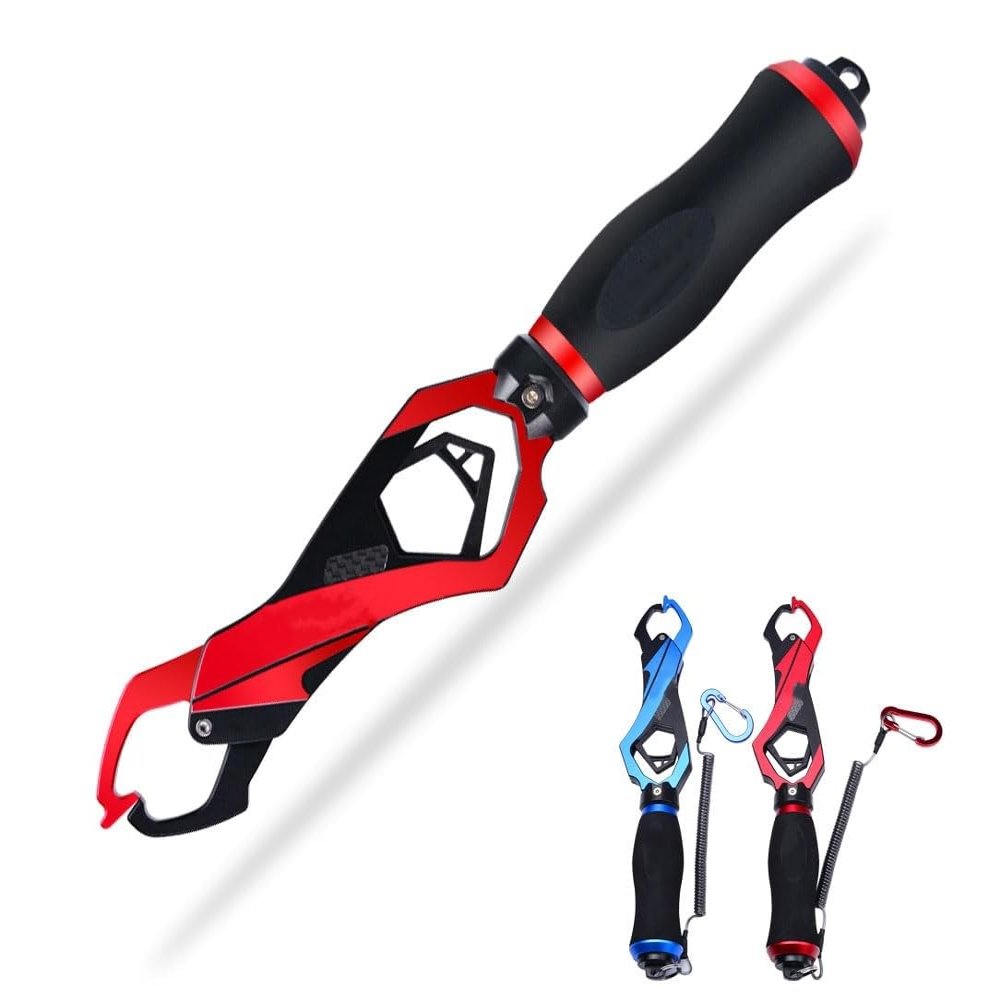 AOHRO Fish Lip Grip Tool Fishing Grabber Scale Fish Lip Gripper with Weight Scale (Red)