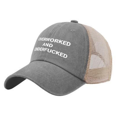 Beafoliya Dad Hat Overworked and underfucked Trucker Hat Men Funny Mesh Baseball Cap for Summer Gray