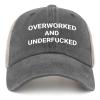 Beafoliya Dad Hat Overworked and underfucked Trucker Hat Men Funny Mesh Baseball Cap for Summer Gray view 2