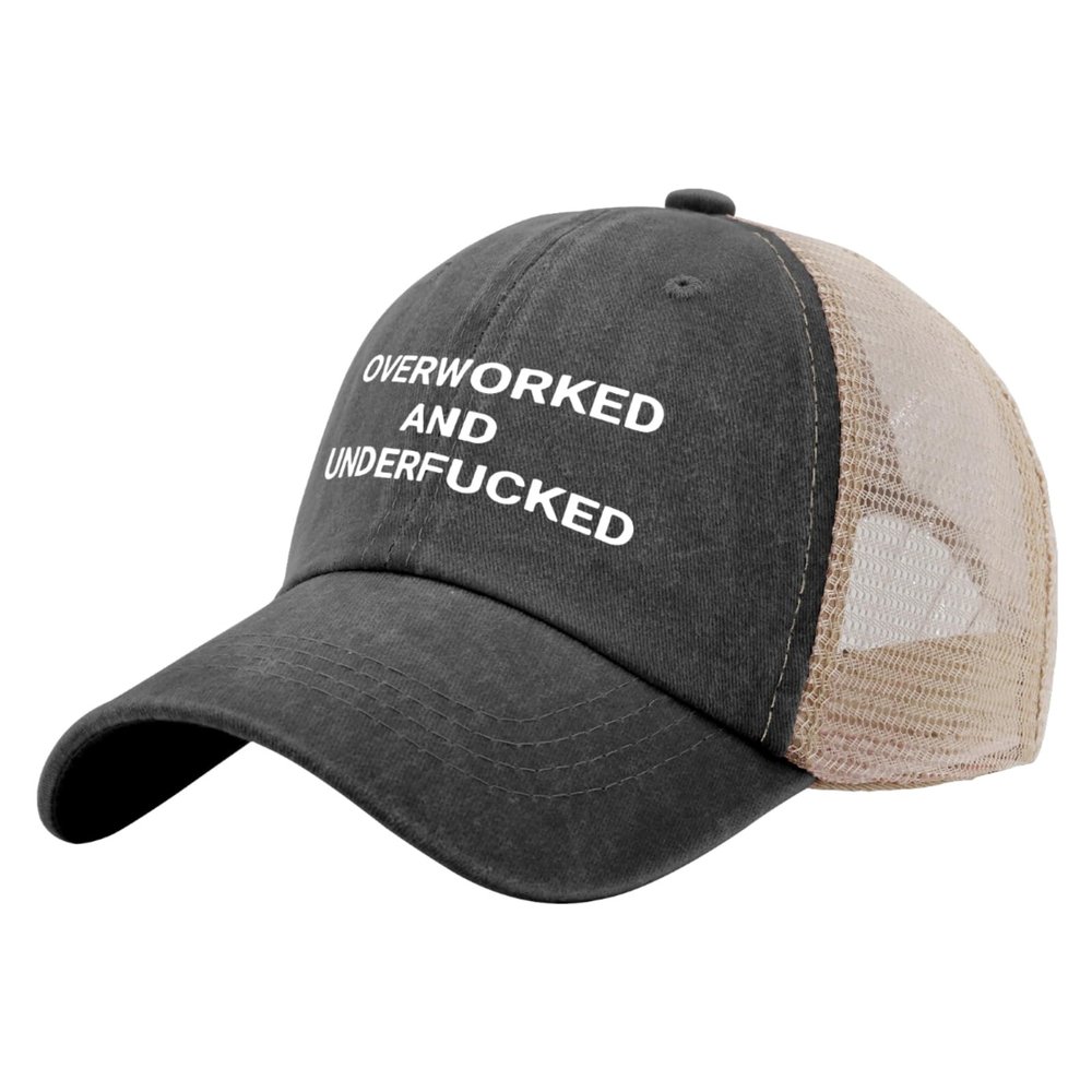Beafoliya Dad Hat Overworked and underfucked Trucker Hat Women Trendy Mesh Hat for Summer Black