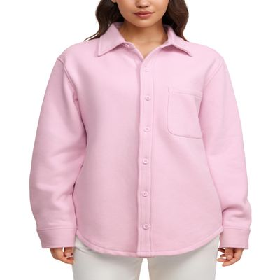 CRZ YOGA Womens Fleece Shacket Jackets Fall Warm Casual Long Sleeve Button Down Shirts with Pocket Pink Peony Medium