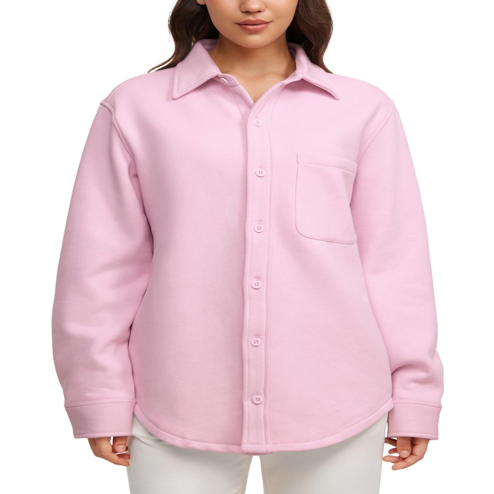CRZ YOGA Womens Fleece Shacket Jackets Fall Warm Casual Long Sleeve Button Down Shirts with Pocket Pink Peony Medium