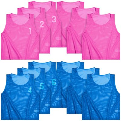 Boyiee Pinnies Scrimmage Vests, Nylon Mesh Team Practice Jersey Youth Pinnies for Sports Basketball Soccer Football(Rose Red and Blue,16-35 Years)
