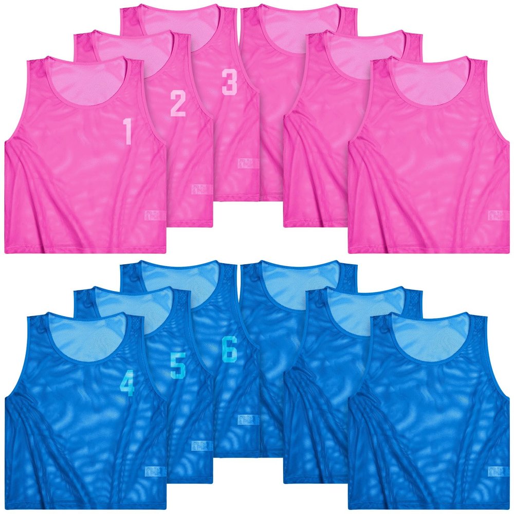 Boyiee Pinnies Scrimmage Vests, Nylon Mesh Team Practice Jersey Youth Pinnies for Sports Basketball Soccer Football(Rose Red and Blue,16-35 Years)