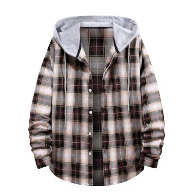 Hoodies for Men Fashion Long Sleeve Plaid Button Shirts Jacket with Hood Casual Stylish Drawstring Sweatshirts Coat Trendy Hoodie Coffee S