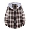 Hoodies for Men Fashion Long Sleeve Plaid Button Shirts Jacket with Hood Casual Stylish Drawstring Sweatshirts Coat Trendy Hoodie Coffee S view 1
