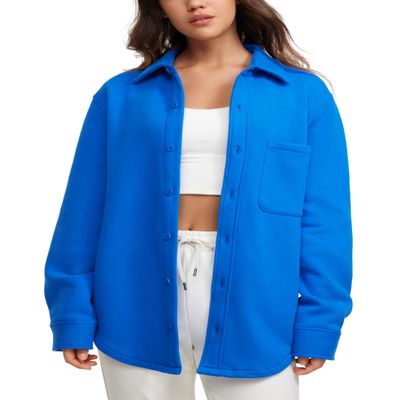 CRZ YOGA Womens Fleece Shacket Jackets Fall Warm Casual Long Sleeve Button Down Shirts with Pocket Sparkle Blue X-Large
