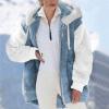 SMIDOW Oversized Fuzzy Fleece Jackets For Women Fashion 2025 Color Block Faux Fur Cardigan Coat Shaggy Warm Winter Outerwear womens coats and jackets Blue 3X view 2