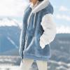 SMIDOW Oversized Fuzzy Fleece Jackets For Women Fashion 2025 Color Block Faux Fur Cardigan Coat Shaggy Warm Winter Outerwear womens coats and jackets Blue 3X view 3