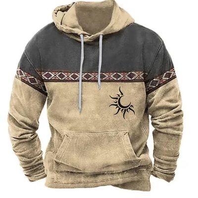 Aymnlox Western Aztec Ethnic Graphic Hoodies Sweatshirts for Men 2023 Fall Fashion Long Sleeve Casual Ethnic Print Pullover