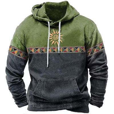 Aymnlox Western Aztec Ethnic Graphic Hoodies Sweatshirts for Men 2023 Fall Fashion Long Sleeve Casual Ethnic Print Pullover mens hoodie graphic Green 2X