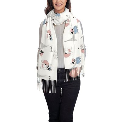 French Bulldog Paris Eiffel Tower Women'S Scarf Winter Warm Long Tassel Scarf Pashmina Shawl Wraps Scarf 28x78 Inch