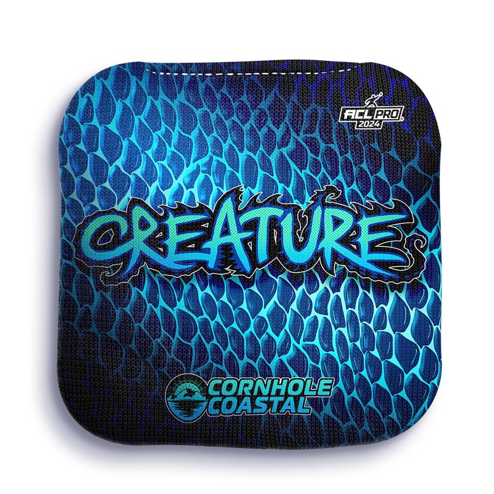 Cornhole Coastal Set of 4 Regulation Professional Corn Hole Bags for Cornhole Toss Games - for All Skill Levels (Creature, Blue Scales)