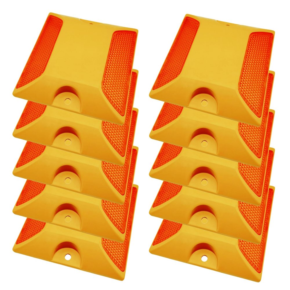 Kanlpeia 10 Pack Road Reflectors Reflective Lane Markers 4 by 4 inch Street Pavement & Asphalt Stud Markers for Speed Bumps Sidewalks Pedestrian Crossings Freeways and Driveways