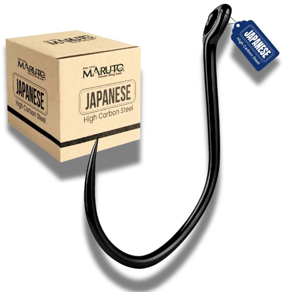 Maruto Barbless Grabber Sickle Fishing Hooks, Strong Japanese High Carbon Steel, Sizes #1 to 5/0, Black, Red & Pink