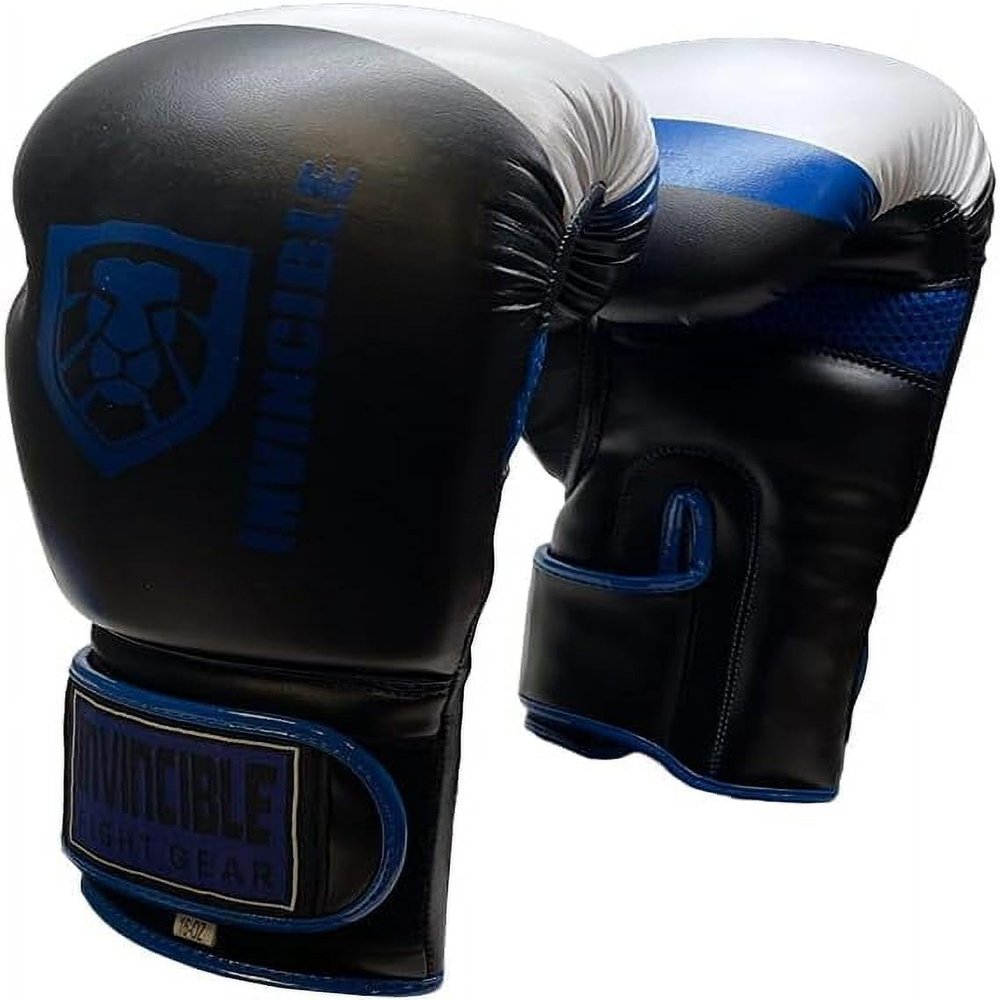Invincible Fight Gear Standard Toughtek Hook and Loop Training Boxing Gloves in Black/Blue - Ideal for Boxing, Kickboxing, Muay Thai, MMA for Men Women and Kids 12oz