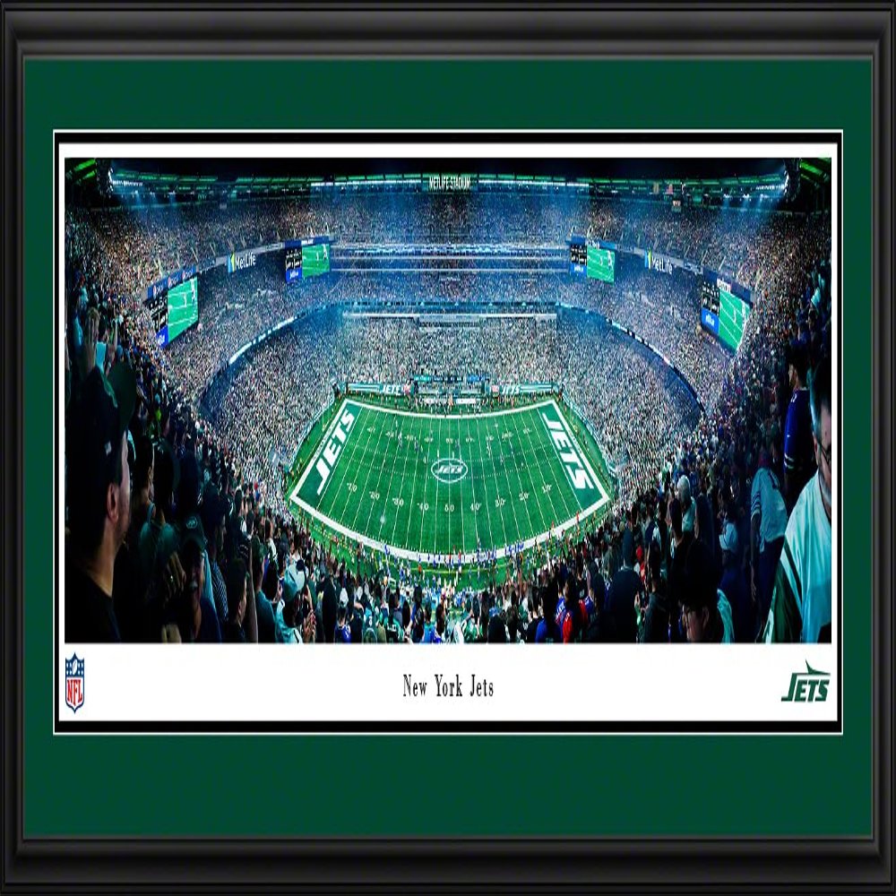 New York Jets, Night Game - 44x18-inch Double Mat, Deluxe Framed Picture by Blakeway Panoramas
