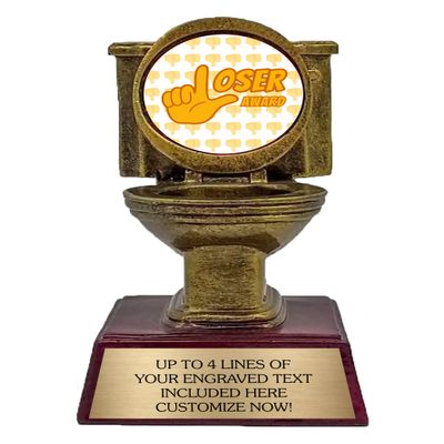 Toilet Bowl Trophy with Engraved Plate | Personalized Funny Award for Adults | Choose Your Logo | 6 Inches Tall | Gag Gift | Fun Customized Office Gift | Customize Now!  Loser Trophy