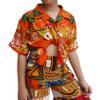 Full Funk Childrens Hawaiian Shirt in Summer Printed Rayon Seaside Beach Fun, 6 Years-8 Years, CoconutTree&Glasses in Orange view 1