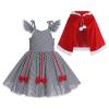 IDOPIP Toddler Kids Baby Girls Christmas Dresses Sleeveless Black White Plaid Dress with Red Hooded Cloak Velvet Cape Little Red Riding Hood Santa Claus dress Black Plaid - Kids 4-5 Years view 1