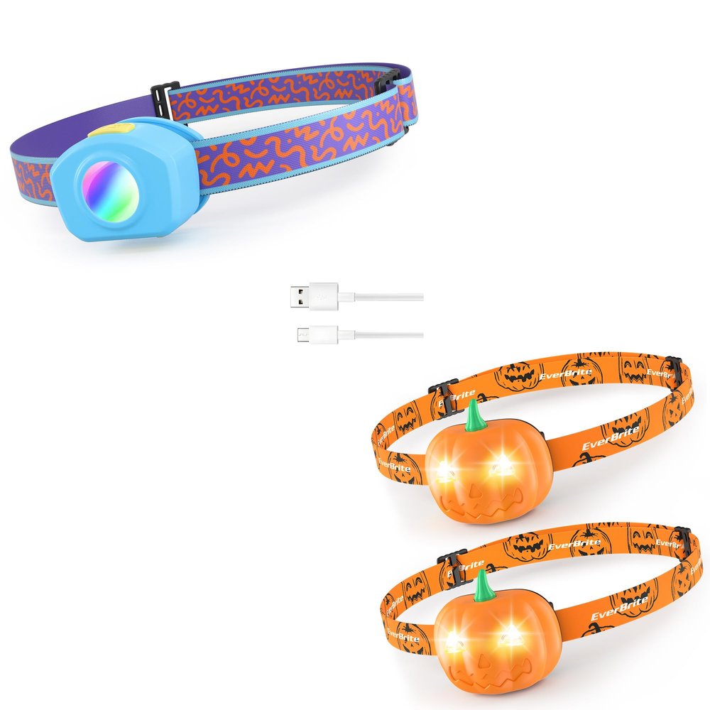 EverBrite LED Kids Headlamp Rechargeable & 2-Pack Halloween Pumpkin Headlamps