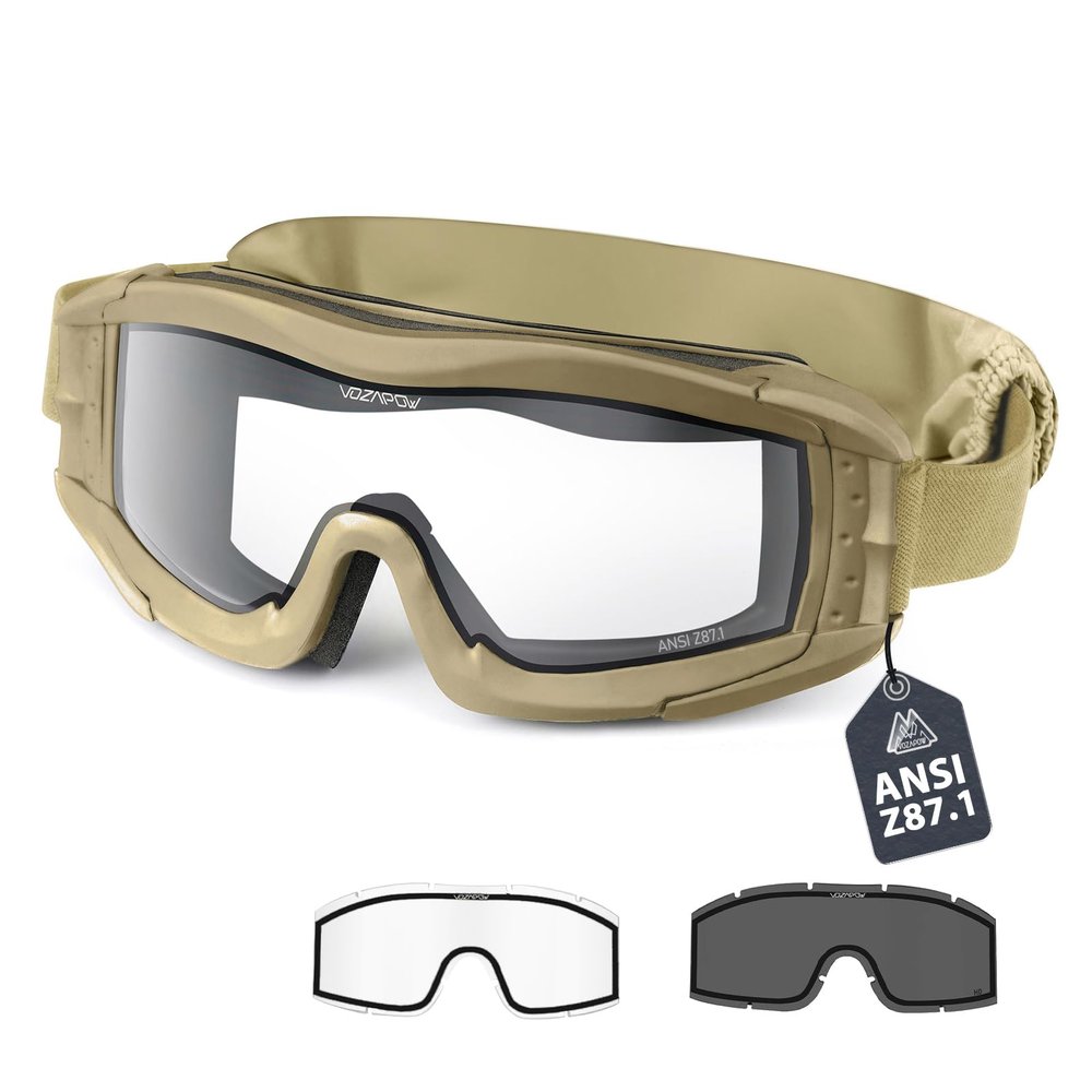 VOZAPOW Airsoft Goggles Anti Fog, Tactical Safety Goggles ANSI Z87.1 + Rating