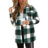 Womens Casual Plaid Shacket Button Down Long Sleeve Shirt Green view 1