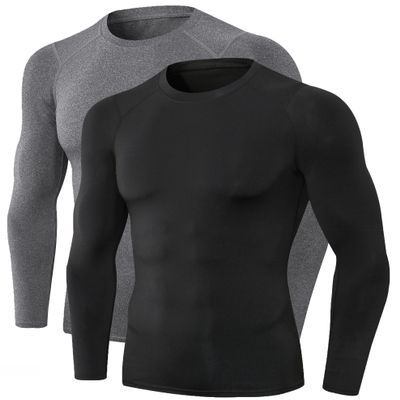 Men's Compression Long Sleeve Shirts, Cool Dry Sports Workout Shirts Underwear Athletic Baselayer Running Tops 1/2 Pack