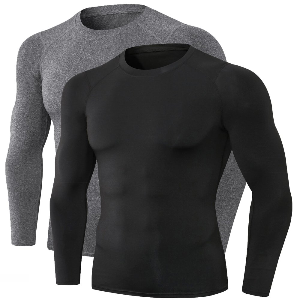 Men's Compression Long Sleeve Shirts, Cool Dry Sports Workout Shirts Underwear Athletic Baselayer Running Tops 1/2 Pack