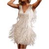Ctreela Sequin Tassel Party Mini Dress Women's Sexy Shiny Fringe Dance Dress Club Evening Latin Salsa Ballroom Dancing Dress White view 1