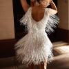 Ctreela Sequin Tassel Party Mini Dress Women's Sexy Shiny Fringe Dance Dress Club Evening Latin Salsa Ballroom Dancing Dress White view 4