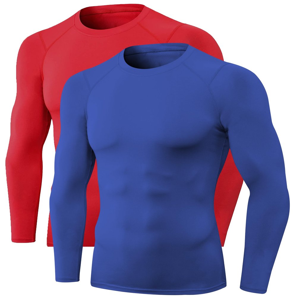 Men's Compression Long Sleeve Shirts, Cool Dry Sports Workout Shirts Underwear Athletic Baselayer Running Tops 1/2 Pack