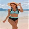 AI'MAGE Women's High Waisted Bikini Sets Tummy Control Swimsuits 2025 Two Piece Bathing Suits Color Block HalterSwim Suits, Green Striped, L view 2