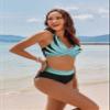 AI'MAGE Women's High Waisted Bikini Sets Tummy Control Swimsuits 2025 Two Piece Bathing Suits Color Block HalterSwim Suits, Green Striped, L view 3