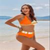 AI'MAGE Women's High Waisted Bikini Sets Tummy Control Swimsuits 2026 Two Piece Bathing Suits Color Block HalterSwim Suits, Orange, L view 3