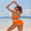 AI'MAGE Women's High Waisted Bikini Sets Tummy Control Swimsuits 2026 Two Piece Bathing Suits Color Block HalterSwim Suits, Orange, L view 4