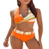 AI'MAGE Women's High Waisted Bikini Sets Tummy Control Swimsuits 2026 Two Piece Bathing Suits Color Block HalterSwim Suits, Orange, XXL view 1
