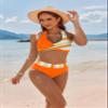 AI'MAGE Women's High Waisted Bikini Sets Tummy Control Swimsuits 2026 Two Piece Bathing Suits Color Block HalterSwim Suits, Orange, XXL view 2