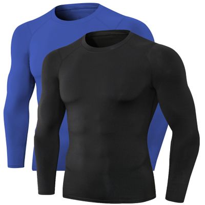 Men's Compression Long Sleeve Shirts, Cool Dry Sports Workout Shirts Underwear Athletic Baselayer Running Tops 1/2 Pack