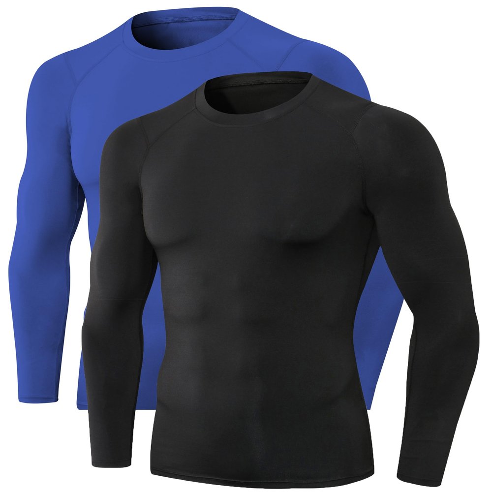 Men's Compression Long Sleeve Shirts, Cool Dry Sports Workout Shirts Underwear Athletic Baselayer Running Tops 1/2 Pack