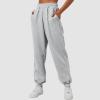 Womens Wide Leg Sweatpants Cozy Fleece Boyfriend Casual Jogger Pants Baggy Elastic High Waisted Yoga Pants with Pockets view 2