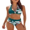 AI'MAGE Women's High Waisted Bikini Sets Tummy Control Swimsuits 2025 Two Piece Bathing Suits Color Block HalterSwim Suits, Green Floral, XL view 1